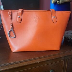 Orange Leather Tote Bag